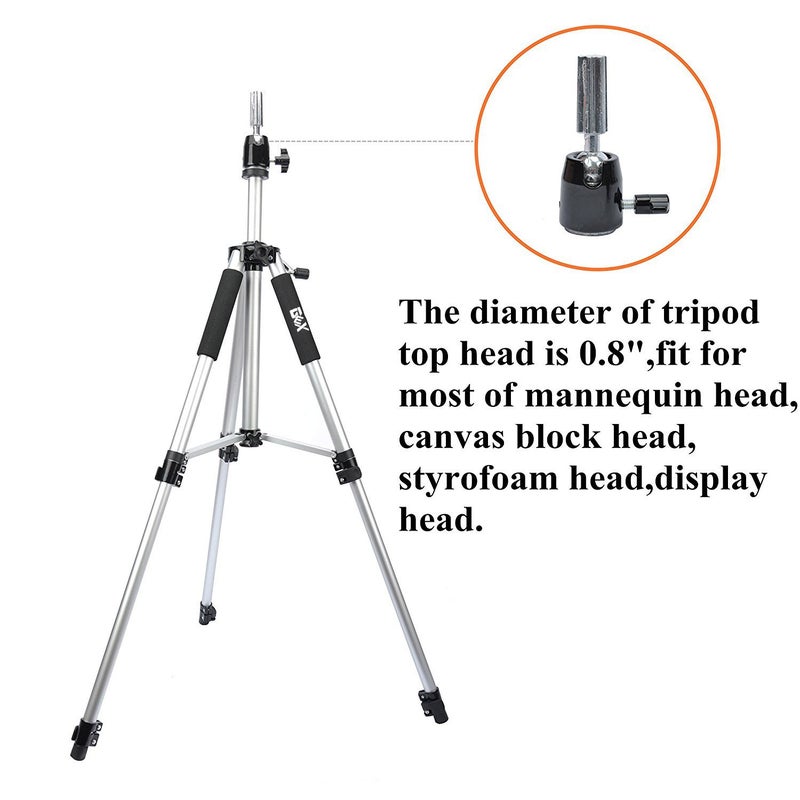 GEXWORLDWIDE GEX 63" Heavy Duty Mannequin Tripod Stand for Wig Cosmetology Training Practice Doll Manikin Head Tripod Wig Stand With Travel Bag (Silver) - Image 5